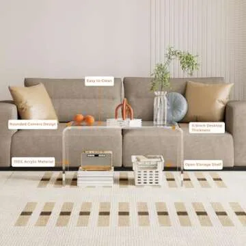 VDGPWA Premium Acrylic Coffee Table, 32" L*16" W *16" H, 3/5" Thick Clear Coffee Table for Living Room, Rectangle Lucite Center Table Modern Waterfall Table Acrylic Furniture