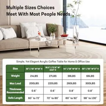 VDGPWA Premium Acrylic Coffee Table, 32" L*16" W *16" H, 3/5" Thick Clear Coffee Table for Living Room, Rectangle Lucite Center Table Modern Waterfall Table Acrylic Furniture