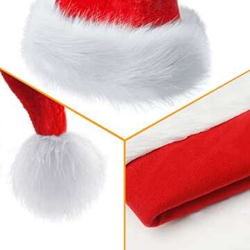 OGAJO Christmas Hat for Adults Santa Hats Unisex Red Velvet Extra Thicken Holiday Headwear Xmas Hat ...