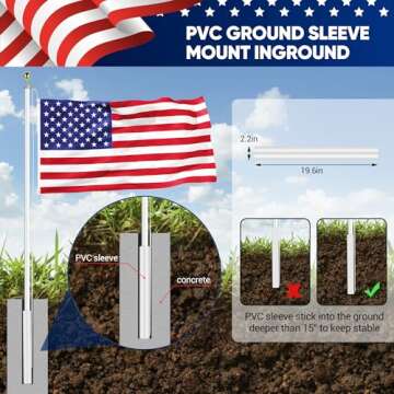 25 FT Sectional Flag Pole for Outside Inground, Heavy Duty Aluminum Flag Poles with 3'x 5' American Flag & Golden Ball Topper, Flag Pole Kit for Yard, Residential and Commercial, Silver