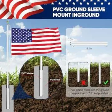 25 FT Sectional Flag Pole for Outside Inground, Heavy Duty Aluminum Flag Poles with 3'x 5' American Flag & Golden Ball Topper, Flag Pole Kit for Yard, Residential and Commercial, Silver