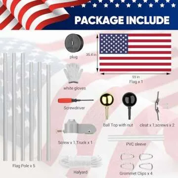 25 FT Sectional Flag Pole for Outside Inground, Heavy Duty Aluminum Flag Poles with 3'x 5' American Flag & Golden Ball Topper, Flag Pole Kit for Yard, Residential and Commercial, Silver
