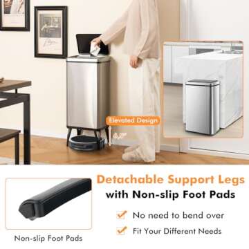 S AFSTAR 13.2 Gal Kitchen Trash Can, Motion Sensor Garbage Can W/Detachable Legs, Intelligent Induction Switch, Silent ABS Lid, Automatic Stainless Steel Trash Bin for Bathroom Bedroom Office (Silver)