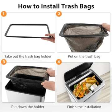 S AFSTAR 13.2 Gal Kitchen Trash Can, Motion Sensor Garbage Can W/Detachable Legs, Intelligent Induction Switch, Silent ABS Lid, Automatic Stainless Steel Trash Bin for Bathroom Bedroom Office (Silver)