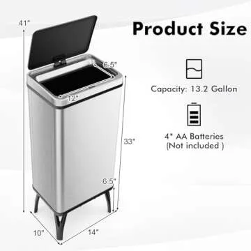 S AFSTAR 13.2 Gal Kitchen Trash Can, Motion Sensor Garbage Can W/Detachable Legs, Intelligent Induction Switch, Silent ABS Lid, Automatic Stainless Steel Trash Bin for Bathroom Bedroom Office (Silver)