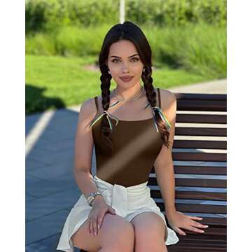 OQQ Women's 3 Piece Bodysuits Sexy Ribbed Sleeveless Adjustable Spaghetti Strips Tops Leotard 2025 Summer Black Coffee Beige