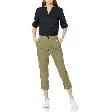 Stylish Mid-Rise Slim-Fit Cropped Khaki Pants for Women