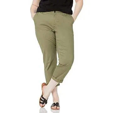 Stylish Mid-Rise Slim-Fit Cropped Khaki Pants for Women
