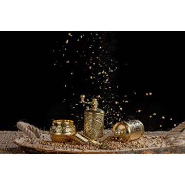 Grinder Set - Herb Grinder - Pepper Grinder Mill - Pepper Mill - Spice Grinder - Pepper Mill Grinder with Crank Handle - Spice Grinder Manual (Gold)