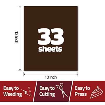 GIO-FLEX PU Heat Transfer Vinyl 10"x12"-33Sheets 33Colors HTV Assorted Bundle/Variety Pack Adhesive Iron-On T-Shirts Compatible with Cricut Silhouette Cameo Heat Press Machine Easy to Weed Cut