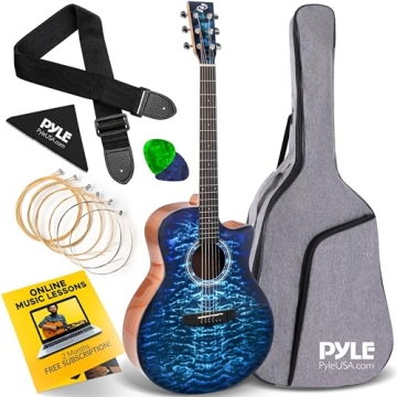 Pyle Blue Ocean Ripple Acoustic Guitar Set with Digital Tuner & Accessories