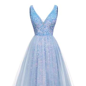 Plus Size Sequin Tulles Long V Neck Prom Dresses Grape Wedding Gowns Formal Evening Dresses,R177