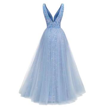 Plus Size Sequin Tulles Long V Neck Prom Dresses Grape Wedding Gowns Formal Evening Dresses,R177