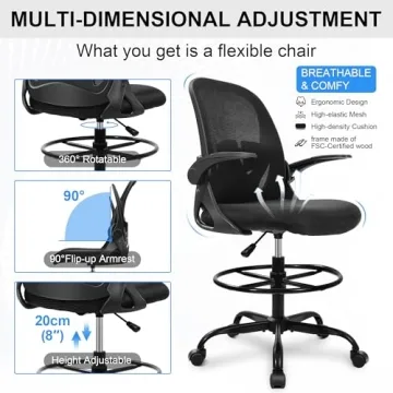 Adjustable Primy Drafting Chair with Footrest & Armrests