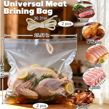Turkey Brine Bag Kit, 2 Pack 26"x22" Brining Bags for 25-35lb Turkey – Thickened Double Zipper, Le...