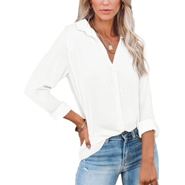 Diosun Women’s Button Down V Neck Shirt – Perfect for Office and Casual Wear