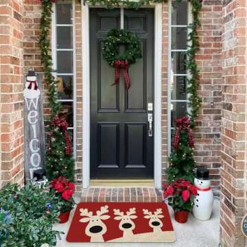 Roszwtit Christmas Elk Door Mat 30 X 17 Inch Merry Christmas Reindeer Red Doormat Indoor Outdoor Ent...