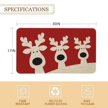 Roszwtit Christmas Elk Door Mat 30 X 17 Inch Merry Christmas Reindeer Red Doormat Indoor Outdoor Entrance Floor Rug Non Slip Winter Christmas Decor Rubber Welcome Mats