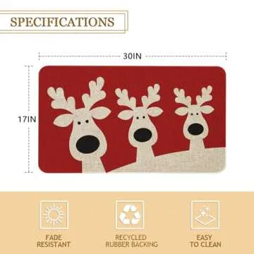 Roszwtit Christmas Elk Door Mat 30 X 17 Inch Merry Christmas Reindeer Red Doormat Indoor Outdoor Entrance Floor Rug Non Slip Winter Christmas Decor Rubber Welcome Mats
