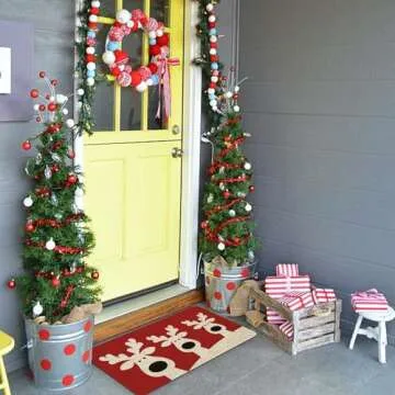 Roszwtit Christmas Elk Door Mat 30 X 17 Inch Merry Christmas Reindeer Red Doormat Indoor Outdoor Entrance Floor Rug Non Slip Winter Christmas Decor Rubber Welcome Mats