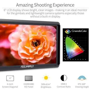 FEELWORLD S55 6 inch Camera DSLR Field Monitor Small Full HD 1920x1080 IPS LUT Video Peaking Focus Assist with 4K HDMI 8.4V DC Input Output Professional Video Accessories