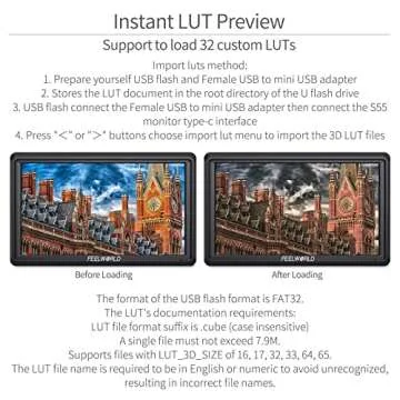 FEELWORLD S55 6 inch Camera DSLR Field Monitor Small Full HD 1920x1080 IPS LUT Video Peaking Focus Assist with 4K HDMI 8.4V DC Input Output Professional Video Accessories