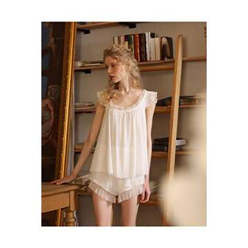 SINGINGQWEEN Women's Vintage 2 Pcs Sleepwear Bridal Wedding Loungewear Pajamas Sets Victorian Nightw...