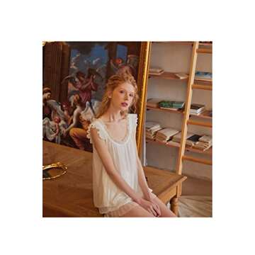 SINGINGQWEEN Women's Vintage 2 Pcs Sleepwear Bridal Wedding Loungewear Pajamas Sets Victorian Nightwear Princess Chemises Nighties (white, medium)