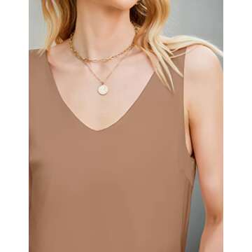 Ekouaer Womens Silk Satin Camisole Cami Sleeveless Soft Tank Top T-Shirt Blouse Shirt V-Neck Dark Khaki