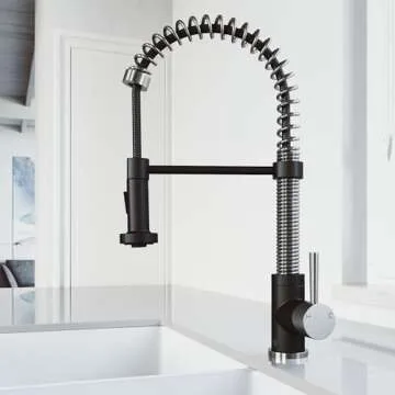 VIGO Edison 19'' H Single Handle Pull-Down Sprayer Kitchen Faucet in Stainless Steel and Matte Black...
