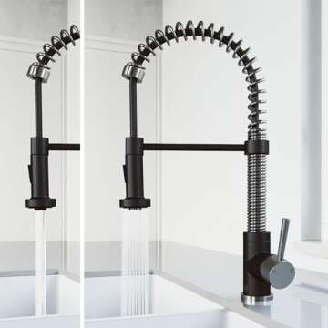 VIGO Edison 19'' H Single Handle Pull-Down Sprayer Kitchen Faucet in Stainless Steel and Matte Black-VG02001STMB