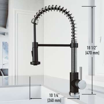VIGO Edison 19'' H Single Handle Pull-Down Sprayer Kitchen Faucet in Stainless Steel and Matte Black-VG02001STMB