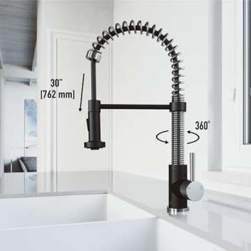 VIGO Edison 19'' H Single Handle Pull-Down Sprayer Kitchen Faucet in Stainless Steel and Matte Black-VG02001STMB