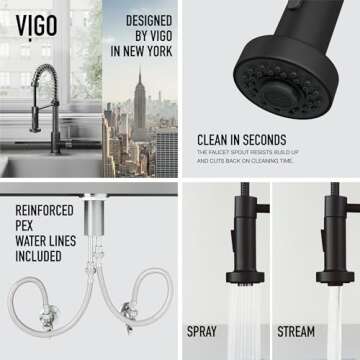 VIGO Edison 19'' H Single Handle Pull-Down Sprayer Kitchen Faucet in Stainless Steel and Matte Black-VG02001STMB