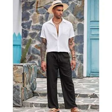 COOFANDY Men's Linen Pants - Lightweight Casual Trousers for Yoga and Beach
