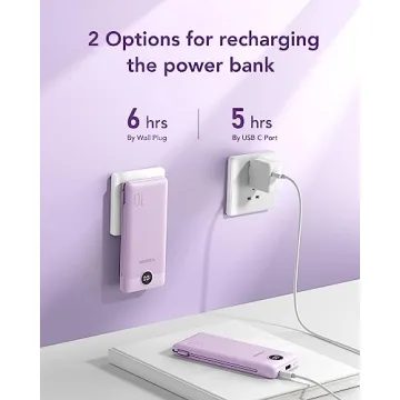 VEGER Portable Charger for iPhone Built in Cables and Wall Plug, 10000mah Slim Fast Charging USB C Power Bank, Travel Essential Battery Pack Compatible with iPhones, iPad, Samsung More Devices(Purple)