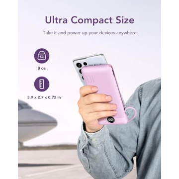 VEGER Portable Charger for iPhone Built in Cables and Wall Plug, 10000mah Slim Fast Charging USB C Power Bank, Travel Essential Battery Pack Compatible with iPhones, iPad, Samsung More Devices(Purple)