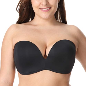 DELIMIRA Women's Strapless Bra Plunge Push Up for Big Busted Seamless Slightly Lined Support Lift Pl...