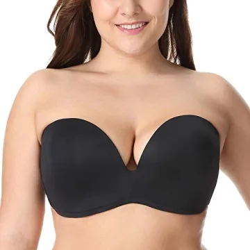 DELIMIRA Women's Strapless Bra Plunge Push Up for Big Busted Seamless Slightly Lined Support Lift Pl...