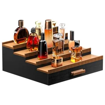 Sephyroth 4 Tier Wooden Cologne Organizer for Men - Black Walnut