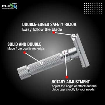 Pearl Flexi Adjustable Safety Razor Version V12 - Reusable Metal Razor made of 100% Brass | Eco Friendly Double Edge Razor for Men | Men's Shaving Razor for best Father's Day Gift