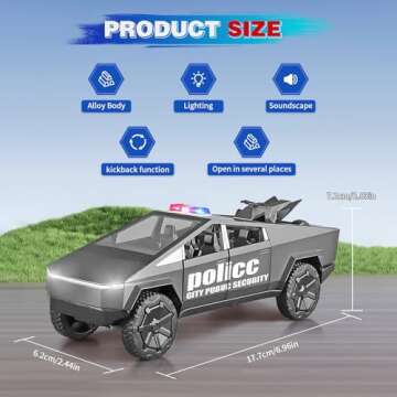 SUVABE Cybertruck Toy Trucks Police Cars Cybertquad Alloy Die-cast Truck 1/32 Toy Cars Race with Sou...