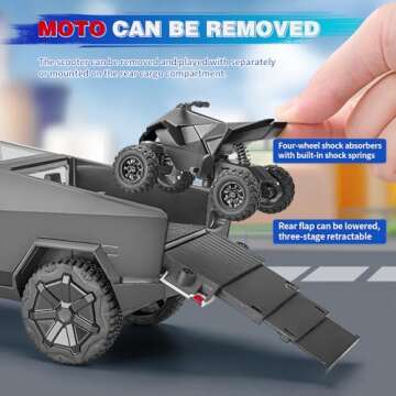 SUVABE Cybertruck Toy Trucks Police Cars Cybertquad Alloy Die-cast Truck 1/32 Toy Cars Race with Sound and Light (Grey)