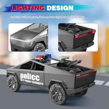SUVABE Cybertruck Toy Trucks Police Cars Cybertquad Alloy Die-cast Truck 1/32 Toy Cars Race with Sound and Light (Grey)