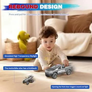 SUVABE Cybertruck Toy Trucks Police Cars Cybertquad Alloy Die-cast Truck 1/32 Toy Cars Race with Sound and Light (Grey)