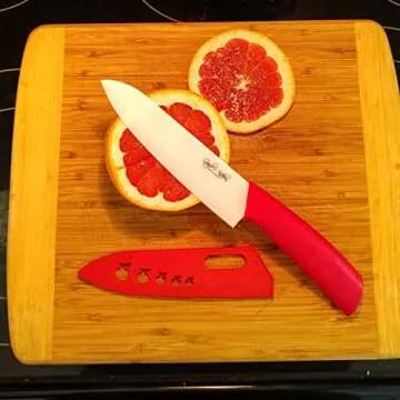 5 Piece Pink Ceramic Knife Set - Kitchen Knife Set, Pink Handles, White Blades. Includes 3”, 4”, 5”, 6” Ceramic Knives, Matching Sheaths and a Matching Vegetable Peeler in a Gift Box (Pink)