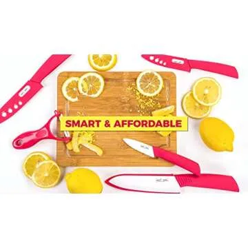 5 Piece Pink Ceramic Knife Set - Kitchen Knife Set, Pink Handles, White Blades. Includes 3”, 4”, 5”, 6” Ceramic Knives, Matching Sheaths and a Matching Vegetable Peeler in a Gift Box (Pink)