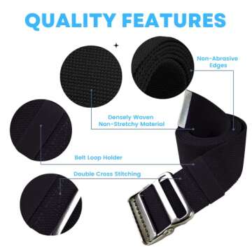 LiftAid Transfer and Gait Belt 60 Inch with Metal Buckle and Loop - Walking, Standing and Transfer Assist Aid for Seniors, Elderly Patients, Caregiver, Nurse, Therapist (Black)