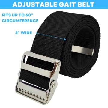 LiftAid Transfer and Gait Belt 60 Inch with Metal Buckle and Loop - Walking, Standing and Transfer Assist Aid for Seniors, Elderly Patients, Caregiver, Nurse, Therapist (Black)