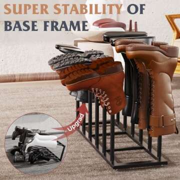 Boot Rack, 19.5 Inches Boot Rack Organizer Tall Boots, Stainless Steel Boot Storage Holder, Free Standing Boot Racks for 6 Pairs Entryway, Closet